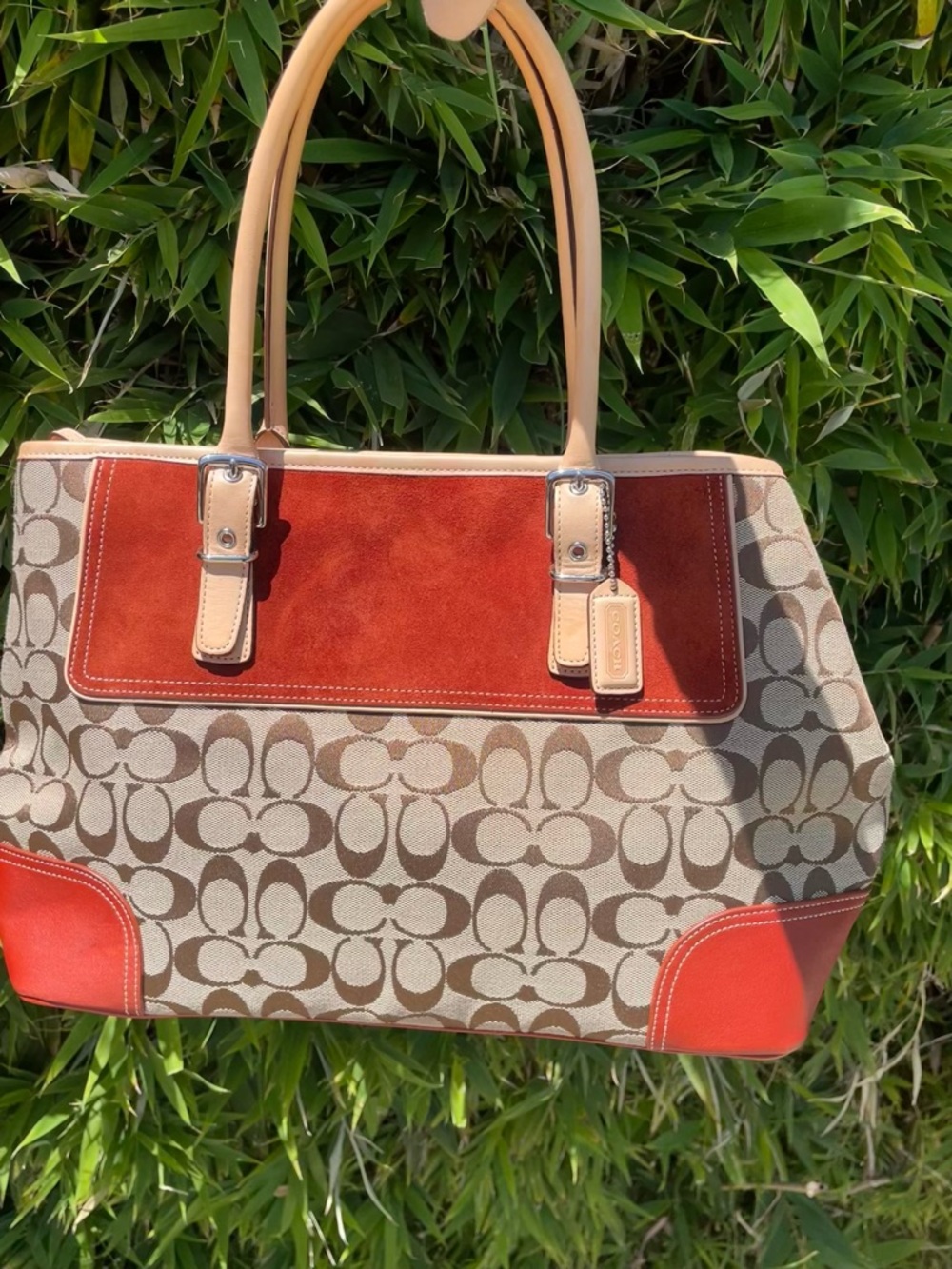 Coach Y2k Zoe Hampton Leather, Suede, Canvas Satchel Bag, Red,2003, Y2k, 6367